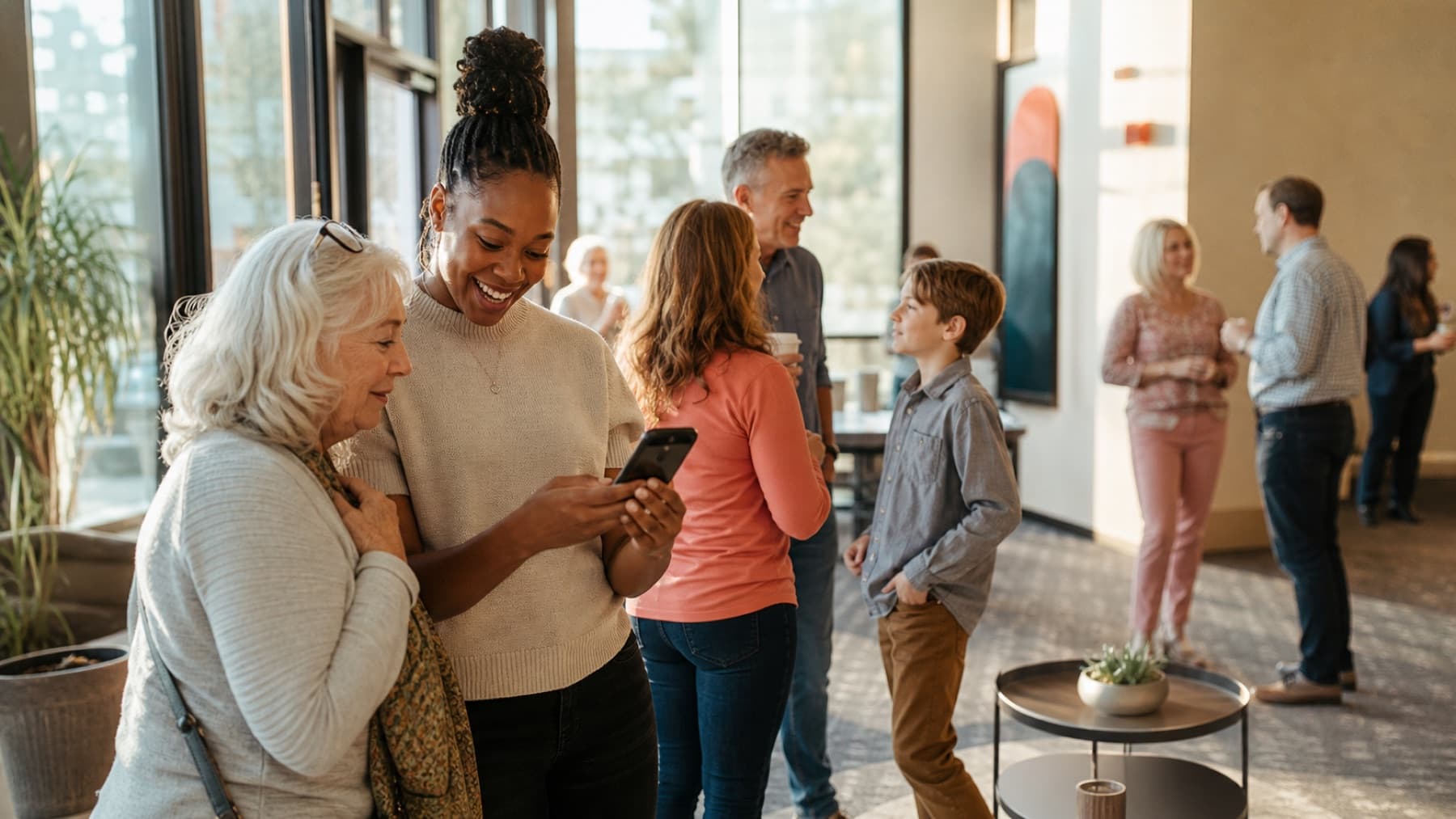 Church volunteers helping people connect after a service